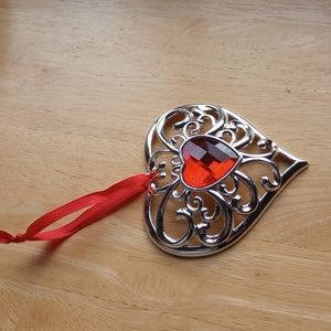 Lenox Bejewels red rhinestone silver filigree ornament 3.75 in